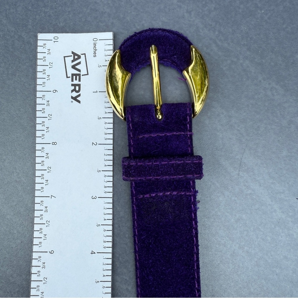 Vintage Purple Belt with Gold Buckle in Genuine Suede Leather 32 Rare - Picture 13 of 14